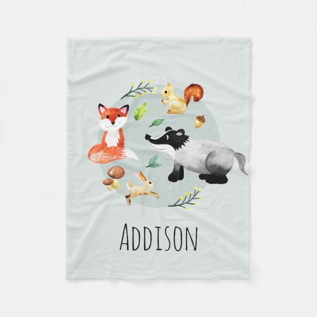 Couverture Polaire Boys Cute Woodland Forest Animaux Fox Name Kids (Devant)
