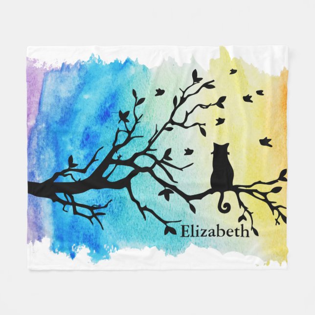 Couverture Polaire Branche d'arbre de noir d'aquarelle d'arc-en-ciel (Devant (Horizontal))