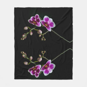 Couverture Polaire Branche d'orchidée couleur rose blanc noir pâle