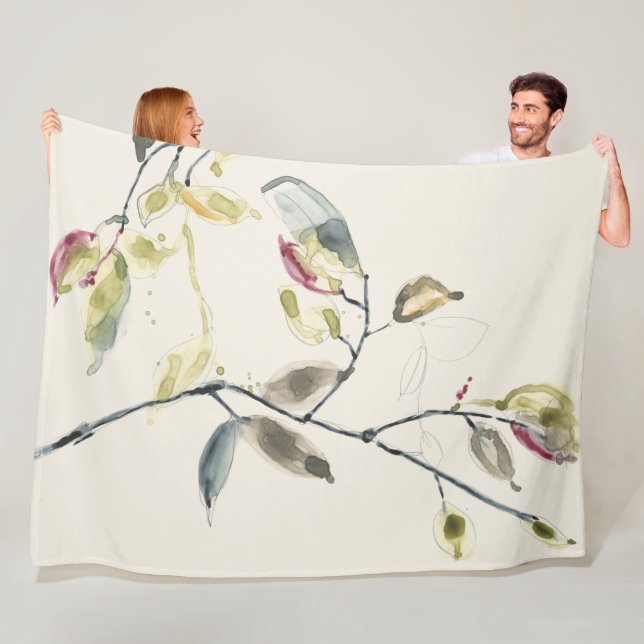 Couverture Polaire Branche feuille aquarelle (En situation)