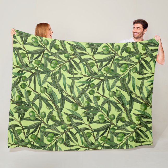 Couverture Polaire Branches d'olive sur le vert miel (En situation)