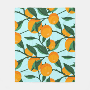 Couverture Polaire Branches d'oranges, agrumes imprimé vintage.