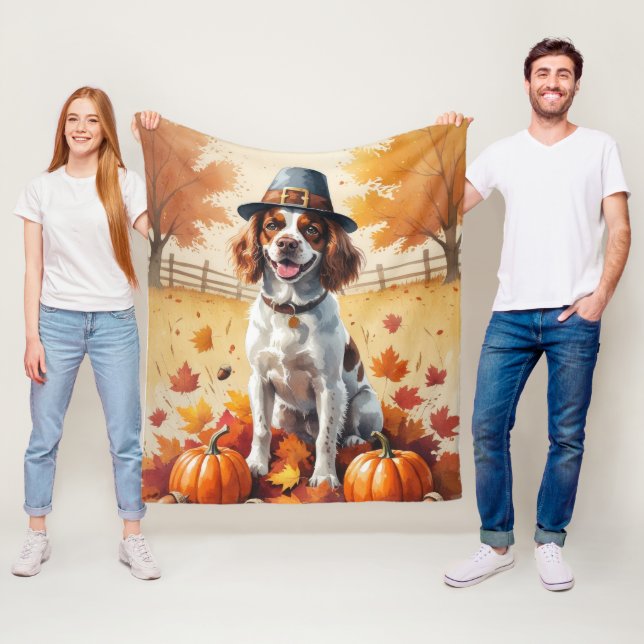 Couverture Polaire Brittany Spaniel En Automne Laisse L'Art Thanksgiv (En situation)