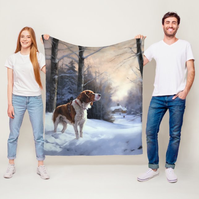 Couverture Polaire Brittany Spaniel Laissez Neige Noël (En situation)