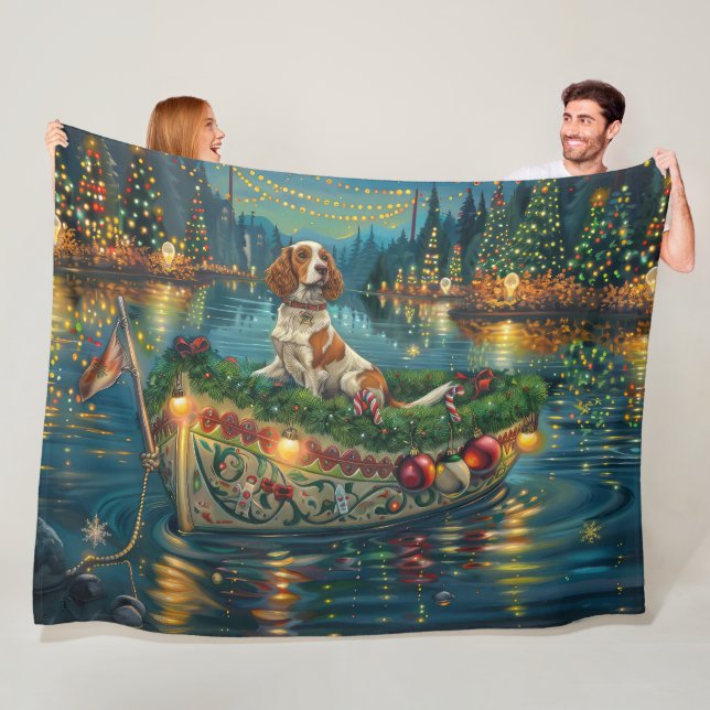 Couverture Polaire Brittany Spaniel Noël Festive Voyage (En situation)