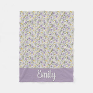 Couverture Polaire Broderie fleur sauvage couleurs pastel sur blanc