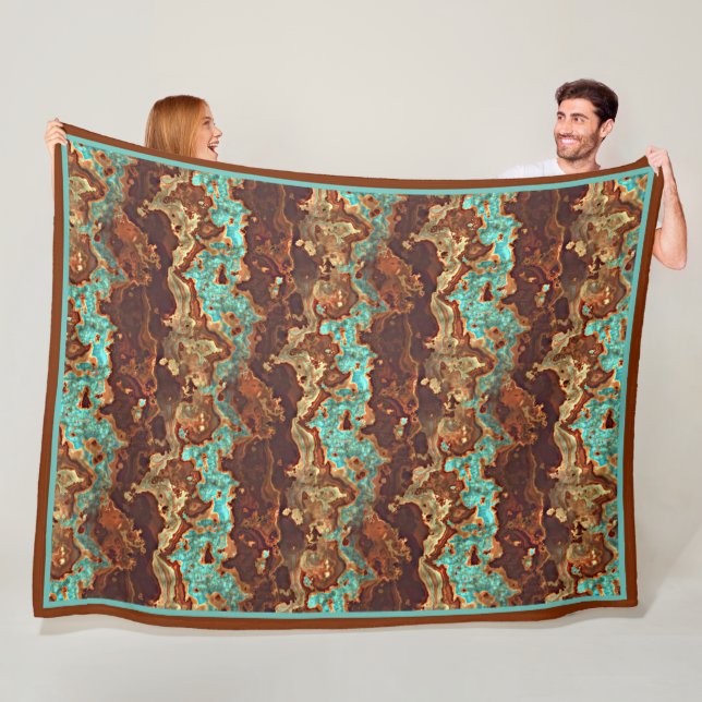 Couverture Polaire Brown Aqua Turquoise Green Geode Marble Art (En situation)