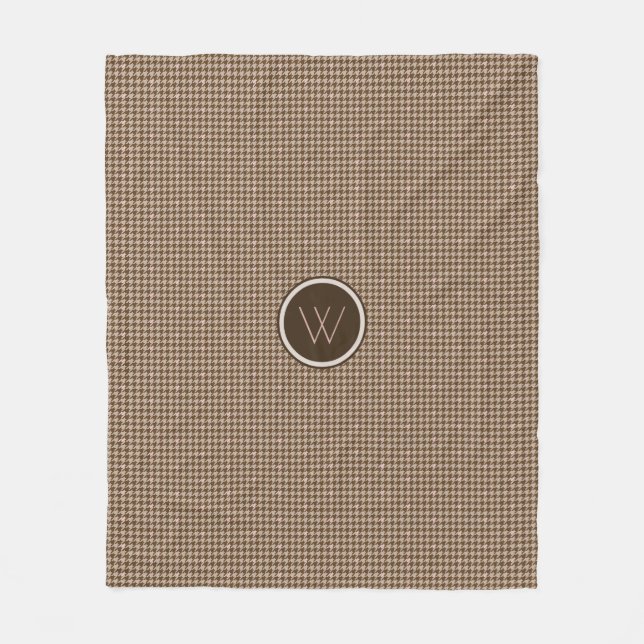 Couverture Polaire Brown avec Rose Houndstooth Fleece Blanche (Devant)