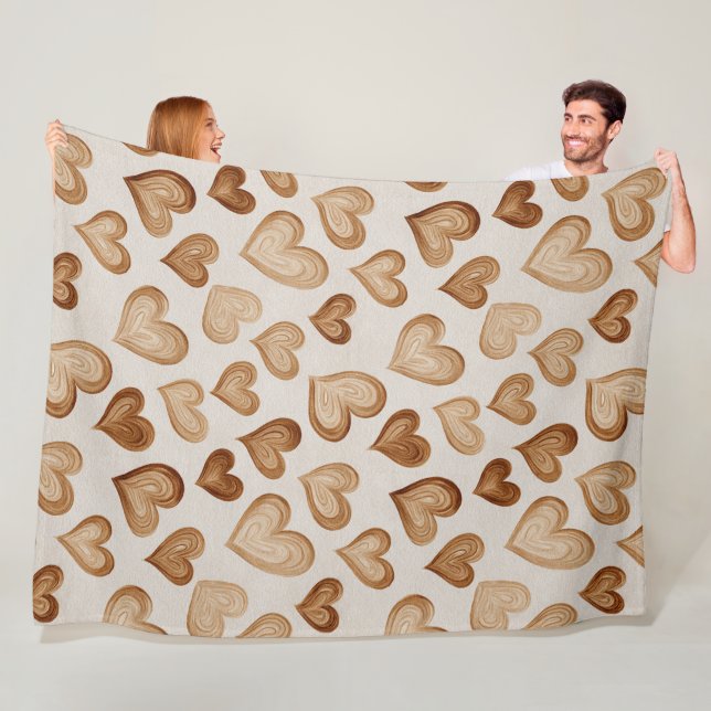 Couverture Polaire Brown Cream Hearts Stripes (En situation)
