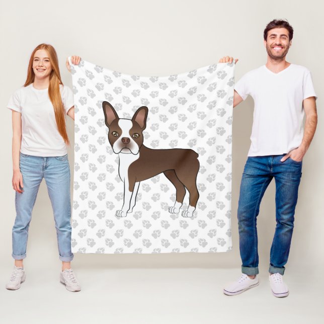 Couverture Polaire Brown Et Blanc Boston Terrier Cartoon Chien & Pâte (En situation)