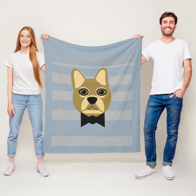 Couverture Polaire Brown Frenchie Bulldog, Stripes (En situation)