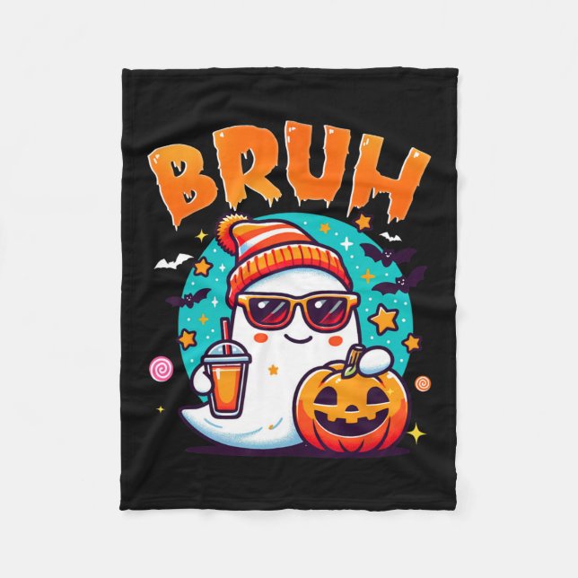 Couverture Polaire Bruh Ghost Halloween mignon Ghost Tricot Ou Traite (Devant)
