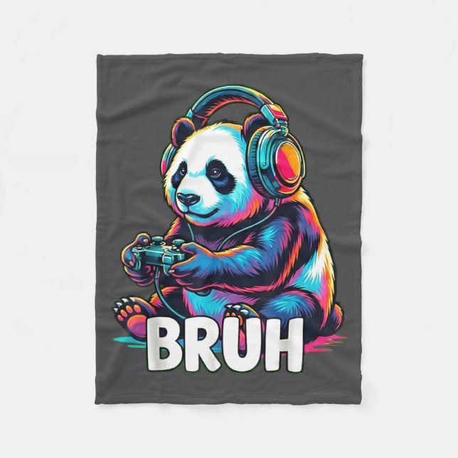 Couverture Polaire Bruh Panda Gamer With Headphones Controller  (Devant)