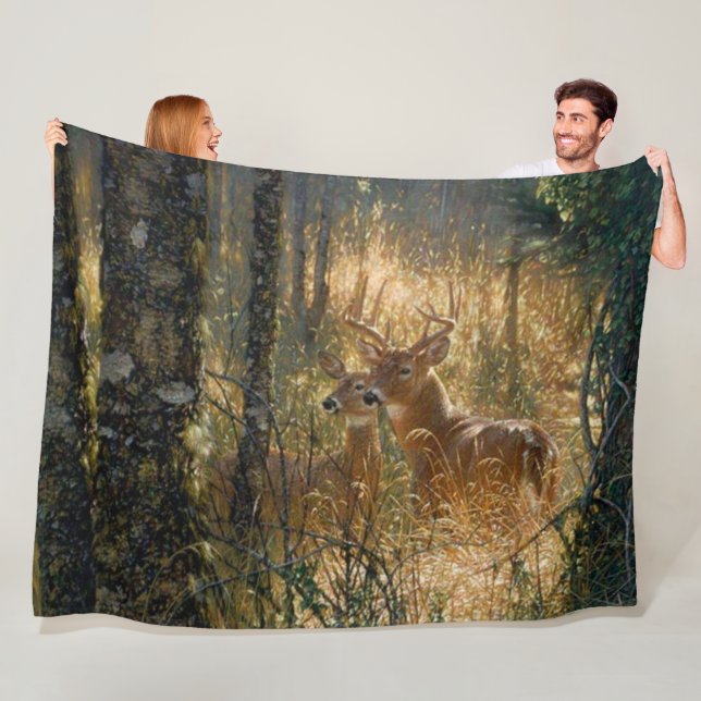 Couverture Polaire Buck N Doe Deer Dans La Haute Herbe (En situation)