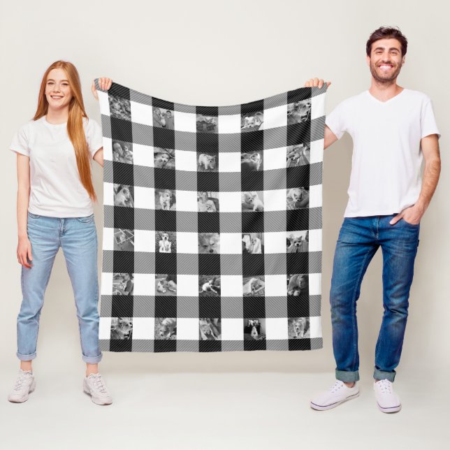 Couverture Polaire Buffalo Check Photo Fleece Blanche (En situation)