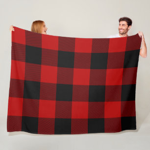 Couverture Polaire Buffalo noir et rouge À damiers Carrés