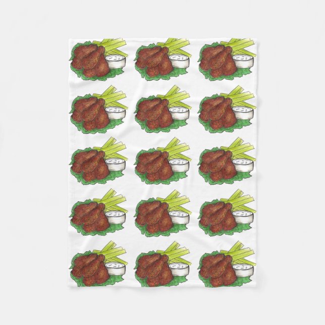 Couverture Polaire Buffalo NY BBQ Hot Chicken Wings Celery Foody (Devant)