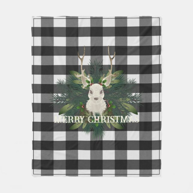 Couverture Polaire Buffalo Plaid Festif Reindeer Noël (Devant)