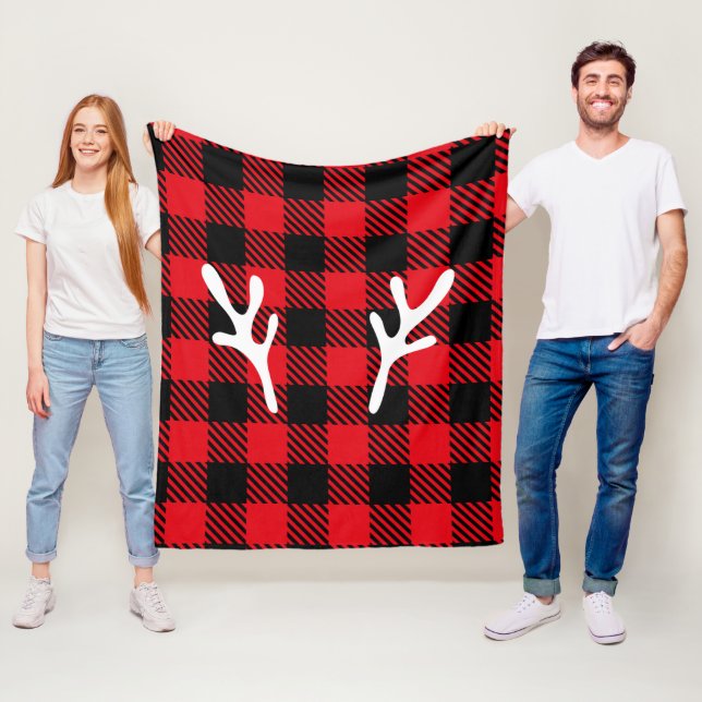Couverture Polaire Buffle de Noël moderne chèque motif rouge l cerf (En situation)