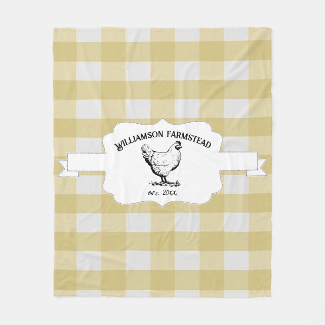 Couverture Polaire Buffle jaune Plaid ferme poulet polaire Blanche (Devant)