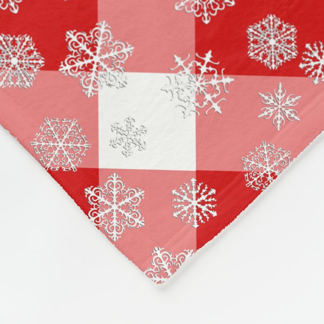 Couverture Polaire Buffle rouge et blanc planté avec des flocons de n (Coin)