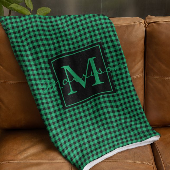 Couverture Polaire Buffle vert et noir Plaid Monogramme Custom (Créateur téléchargé)