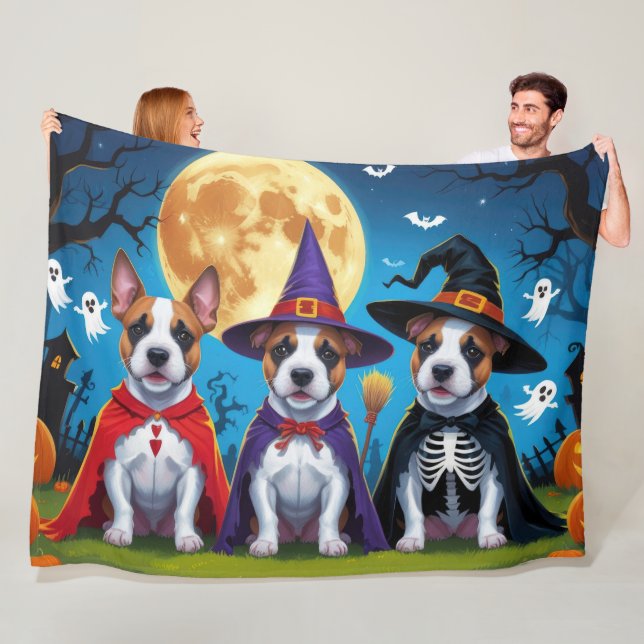 Couverture Polaire Bull Terrier Chiens Citrouille Halloween Funny (En situation)