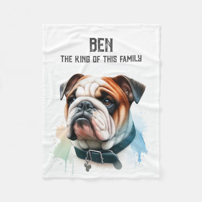 Couverture Polaire Bulldog anglais - LE ROI DE CETTE FAMILLE (Devant)
