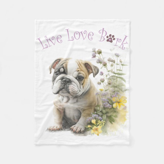 Couverture Polaire Bulldog Chien Maman Florale (Devant)