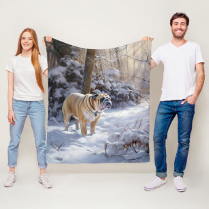 Couverture Polaire Bulldog Qu'Il Neige Noël Brossé