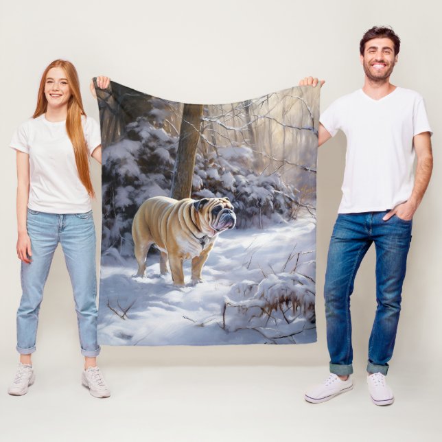 Couverture Polaire Bulldog Qu'Il Neige Noël Brossé (En situation)
