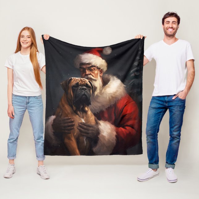 Couverture Polaire Bullmastiff avec Noël Festif du Père Noël (En situation)