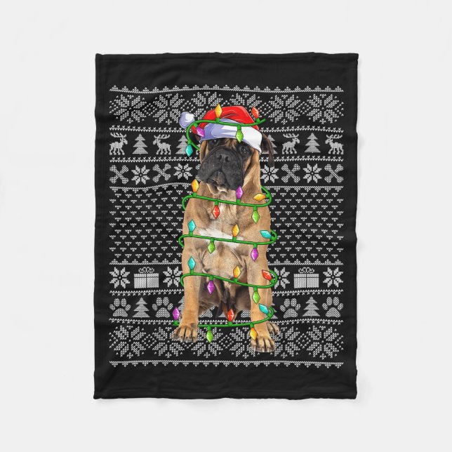 Couverture Polaire Bullmastiff Christmas Lights Ugly Sweater Funny Pe (Devant)