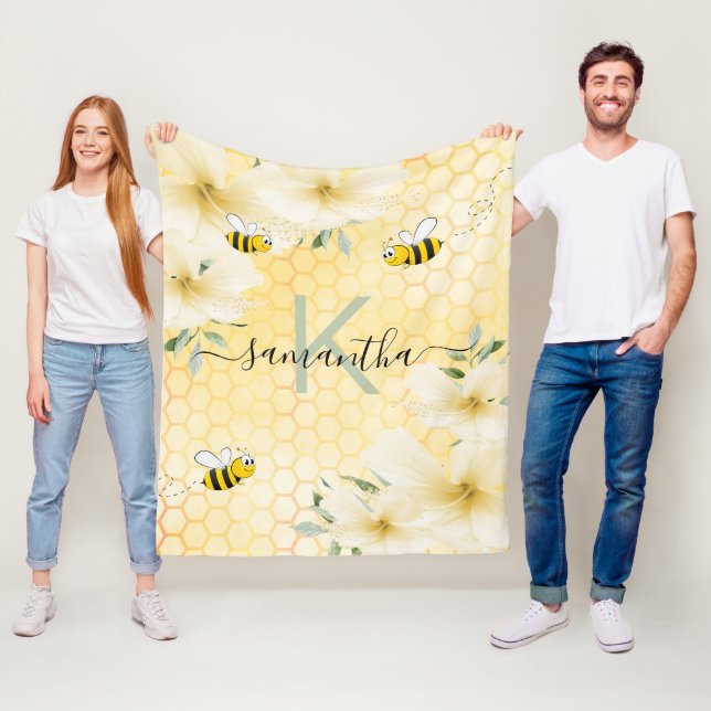 Couverture Polaire Bumble abeilles florales jaune nid d'abeille amusa (En situation)