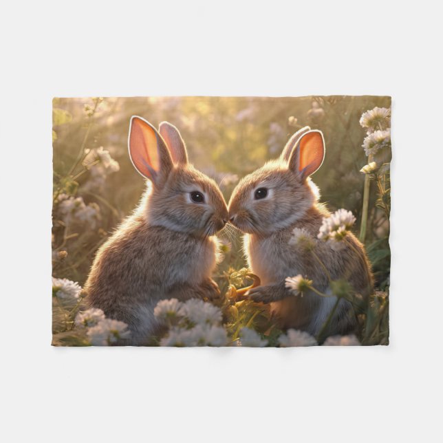 Couverture Polaire Bunnies adorables dans la conception des prés de p (Devant (Horizontal))
