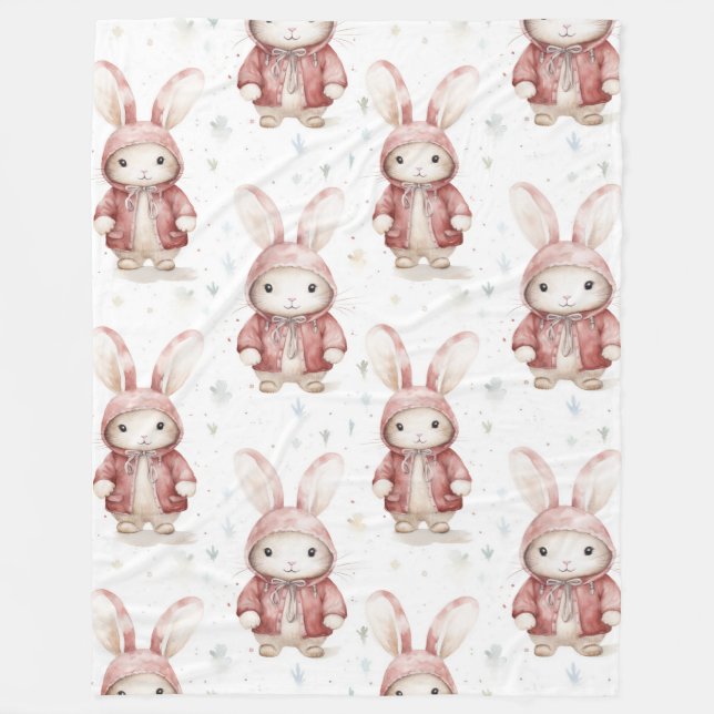 Couverture Polaire Bunnies blancs rouges bordeaux (Devant)