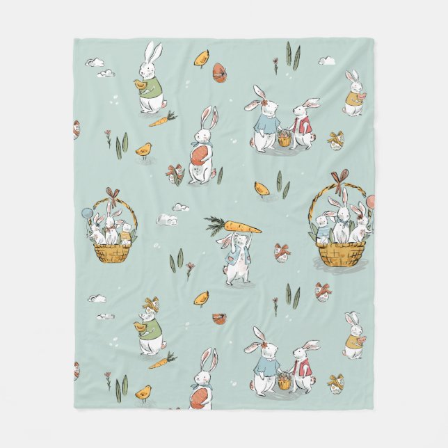 Couverture Polaire Bunnies de Pâques Famille de chasse aux oeufs (Devant)