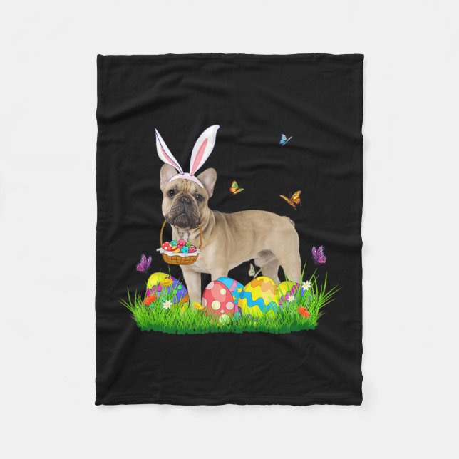 Couverture Polaire Bunny French Buldog avec panier d'oeufs Chasse de  (Devant)