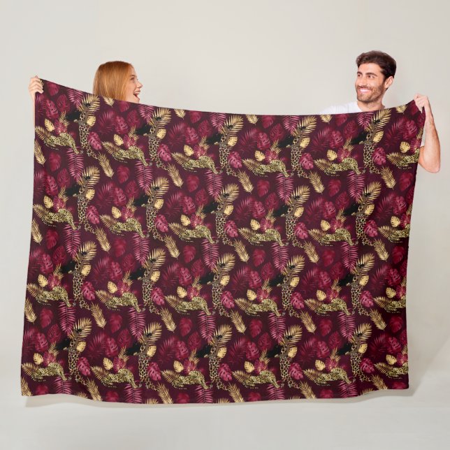 Couverture Polaire Burgundy and Gold Leopard Series Design 12 (En situation)