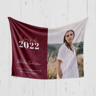 Couverture Polaire burgundy script grad multi photo classe de 2022