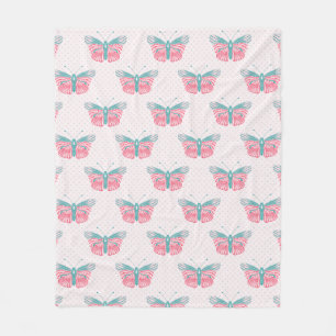 Couverture Polaire Butterfly Dreams Turquoise Rose girly