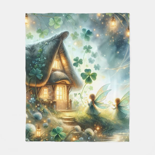 Couverture Polaire Cabane de fée du trèfle lumineuse (Devant)