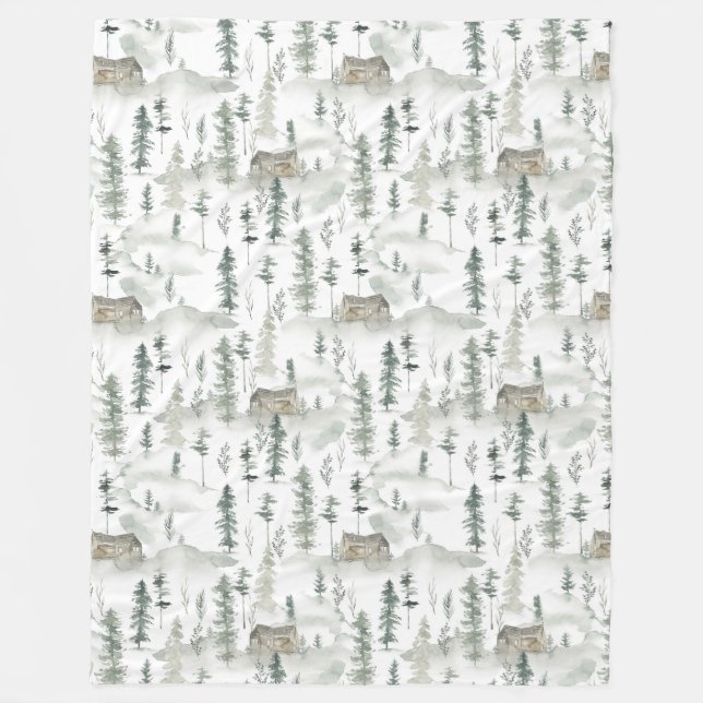 Couverture Polaire Cabine aquarelle dans le Motif Woods (Devant)