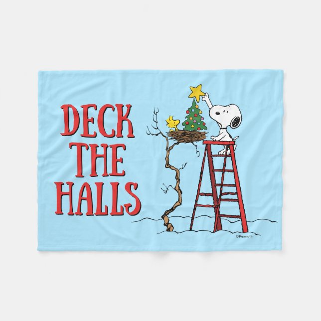 Couverture Polaire cacahuètes | Snoopy & Woodstock Arbre de Noël (Devant (Horizontal))