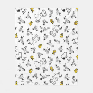 Couverture Polaire cacahuètes Snoopy & Woodstock B&W Flower Motif