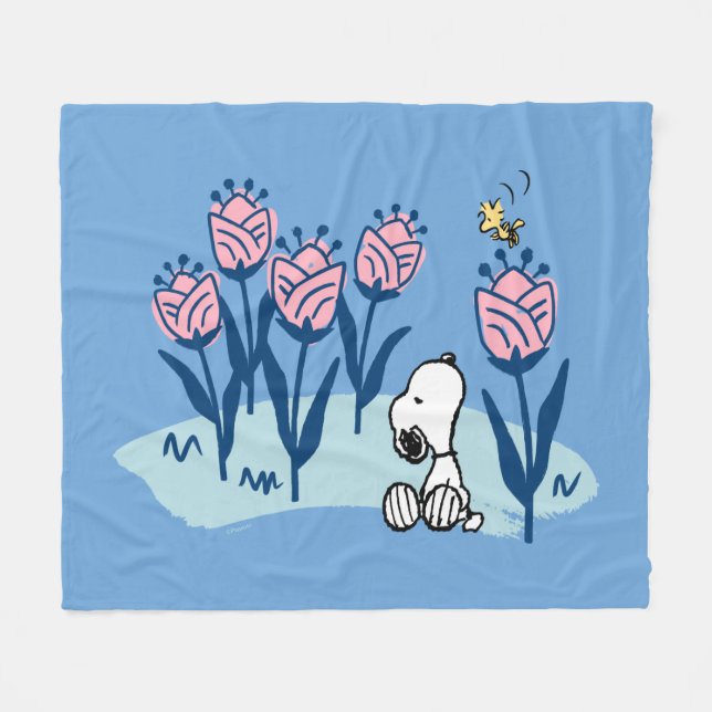 Couverture Polaire cacahuètes | Snoopy & Woodstock Flower Garden (Devant (Horizontal))