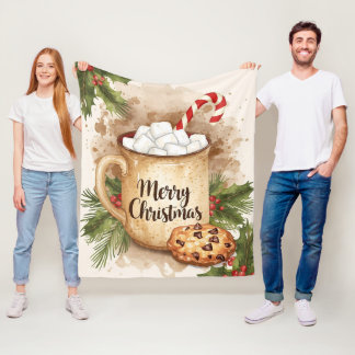 Couverture Polaire Cacao chaud joyeux Noël houx cosy festif