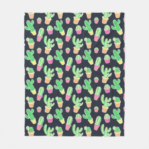 Couverture Polaire Cactus au néon d'aquarelle dans le motif de pots