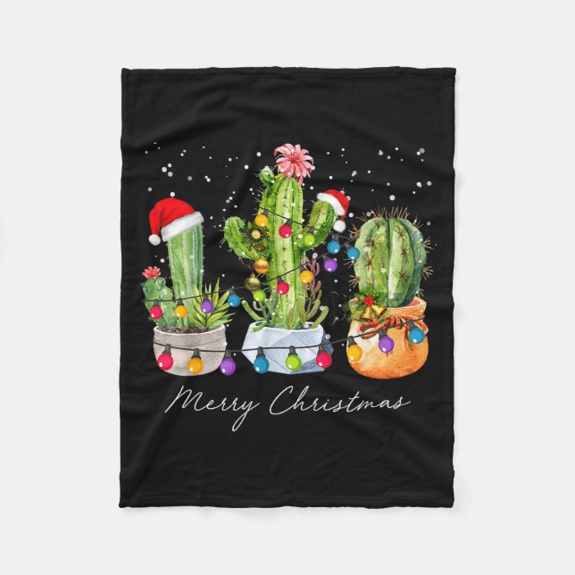 Couverture Polaire Cactus Christmas Xmas Trees Lights Santa Hat Cactu (Devant)