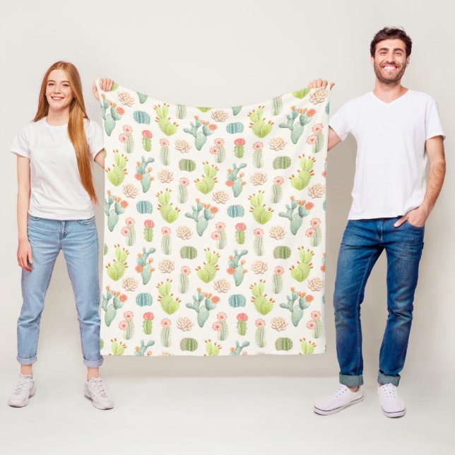 Couverture Polaire Cactus en pastel mou et motif succulent (En situation)